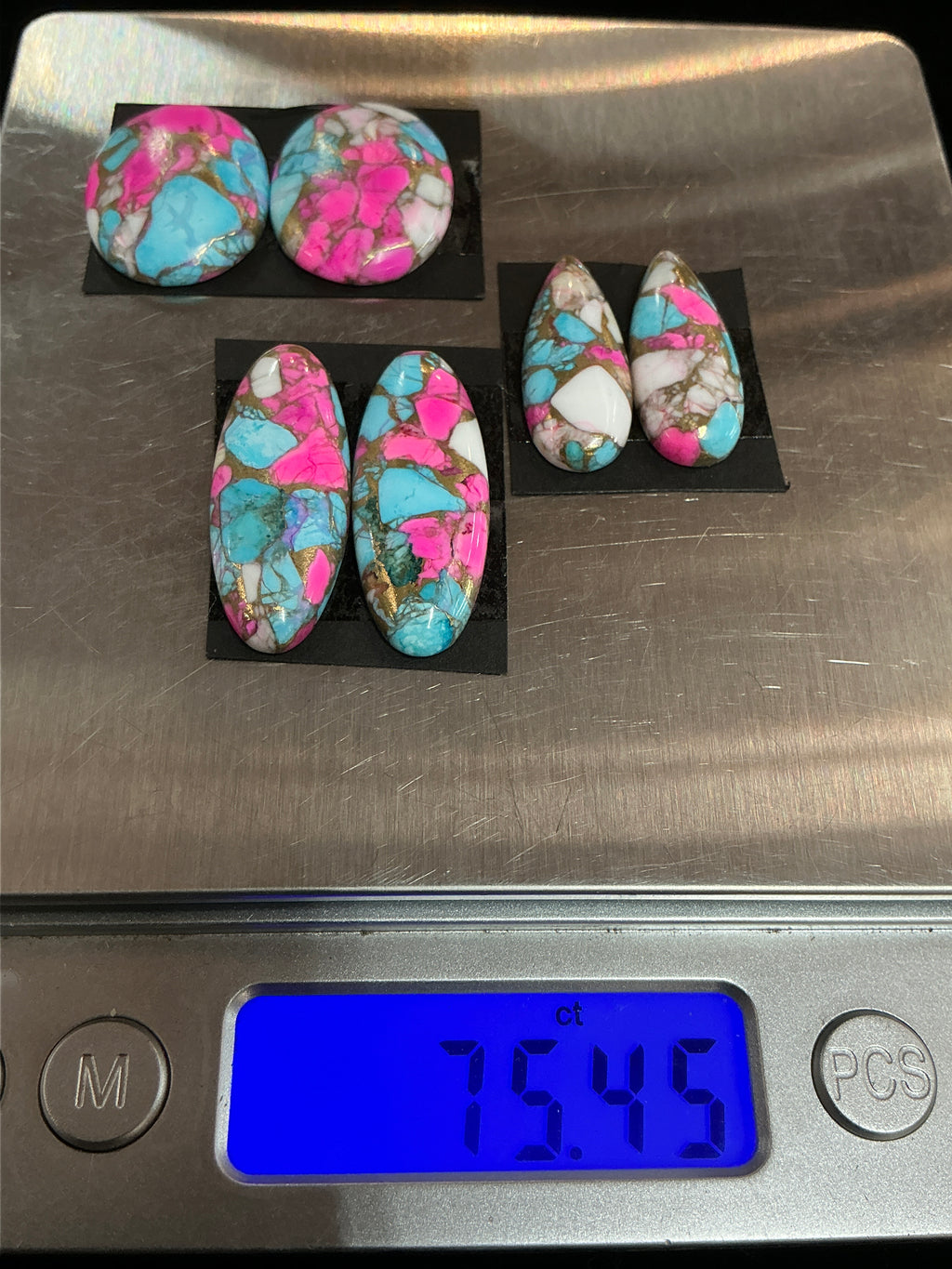 COTTON CANDY BLOCK CABOCHONS. 3 MATCHING SETS. LOT 4. ~75 CARATS. $56