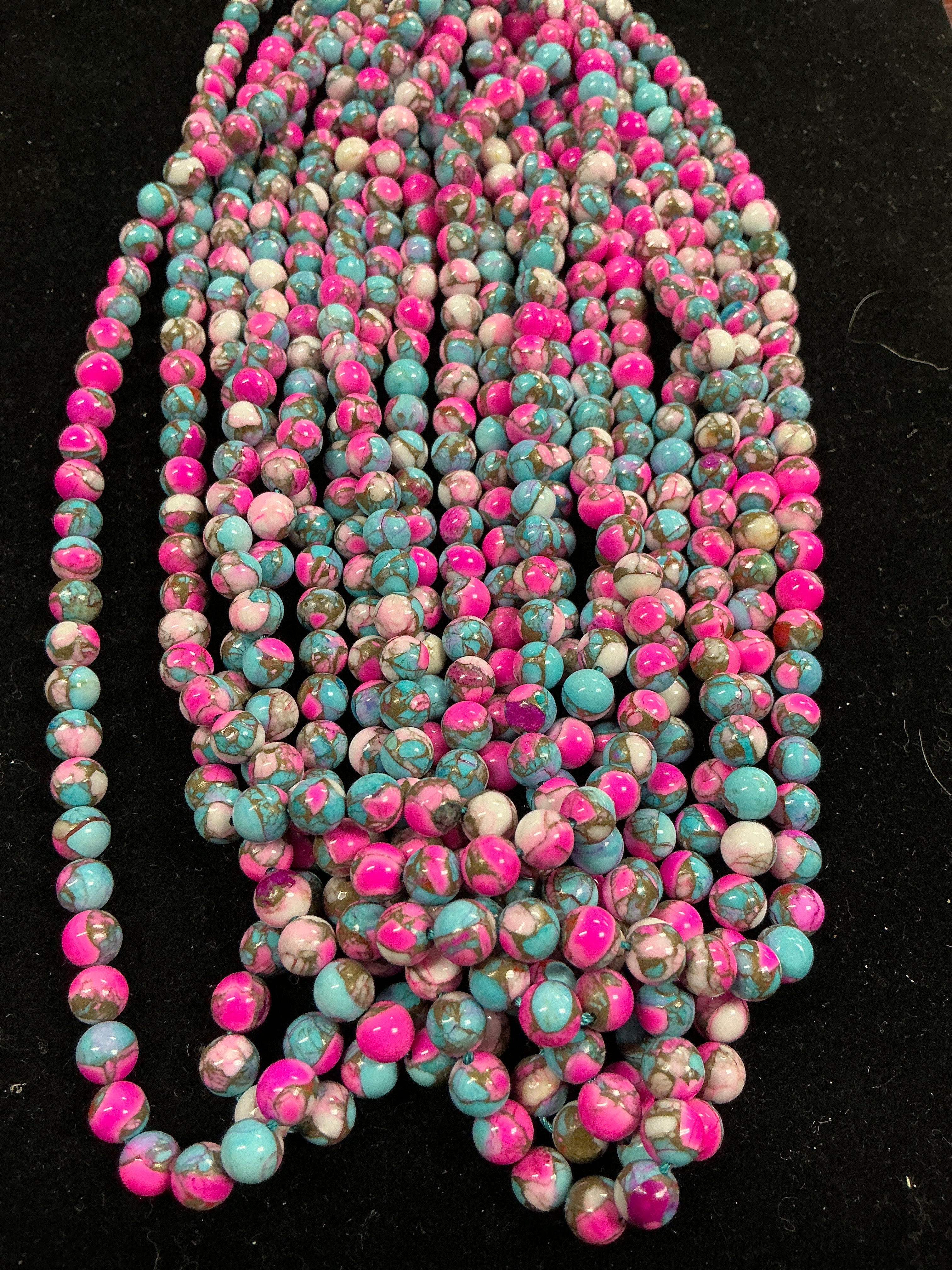 6mm Round Cotton Candy Composite beads 16” Strand.$29.