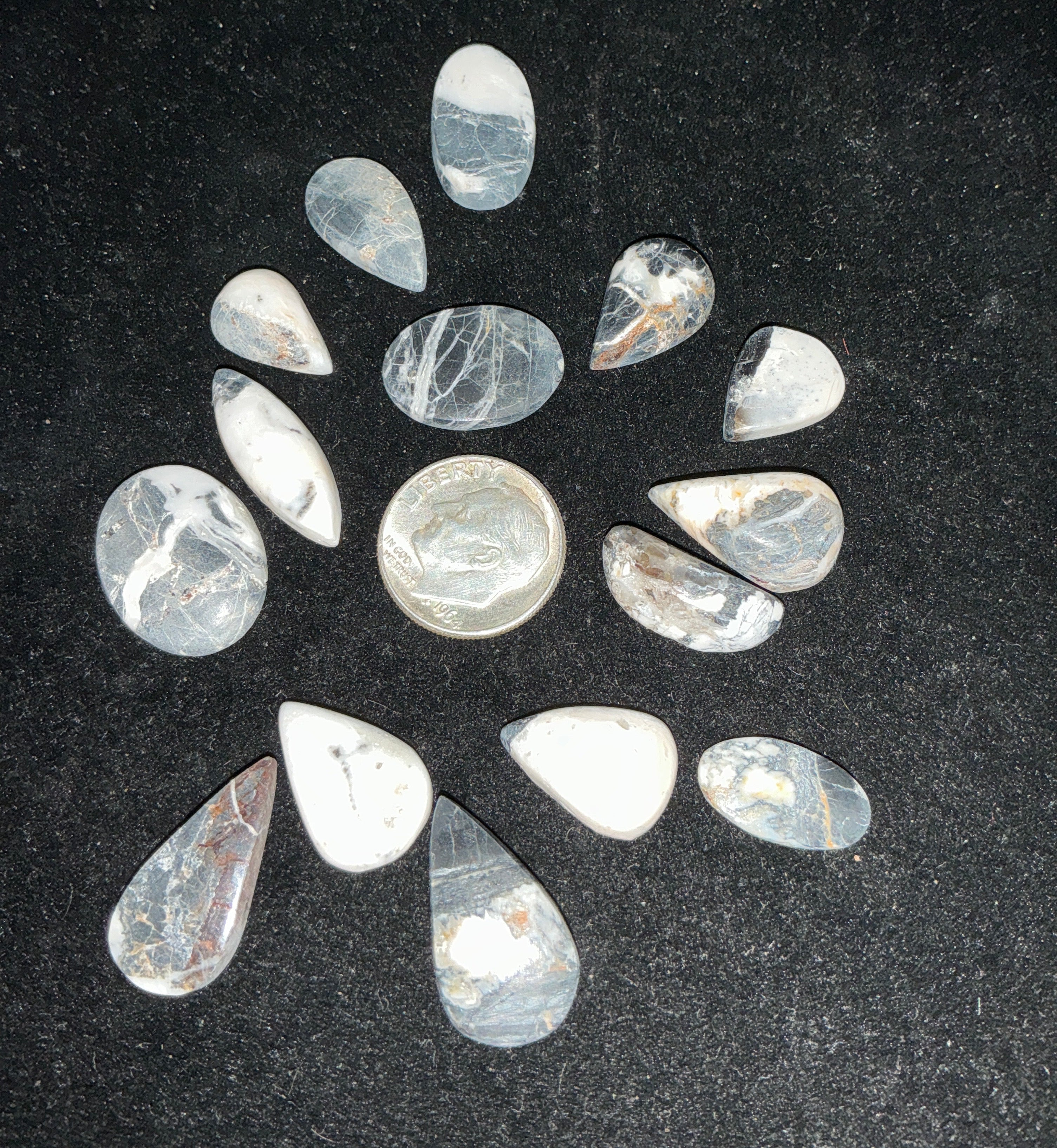 White Buffalo Cabochons Lot. ~92 Carats. $115. Lot 1.