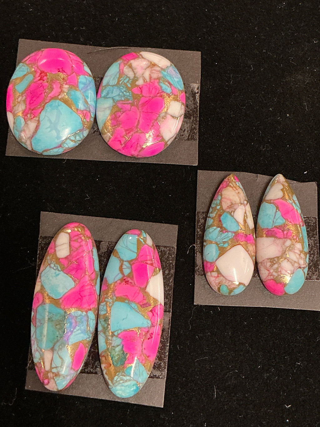 COTTON CANDY BLOCK CABOCHONS. 3 MATCHING SETS. LOT 4. ~75 CARATS. $56