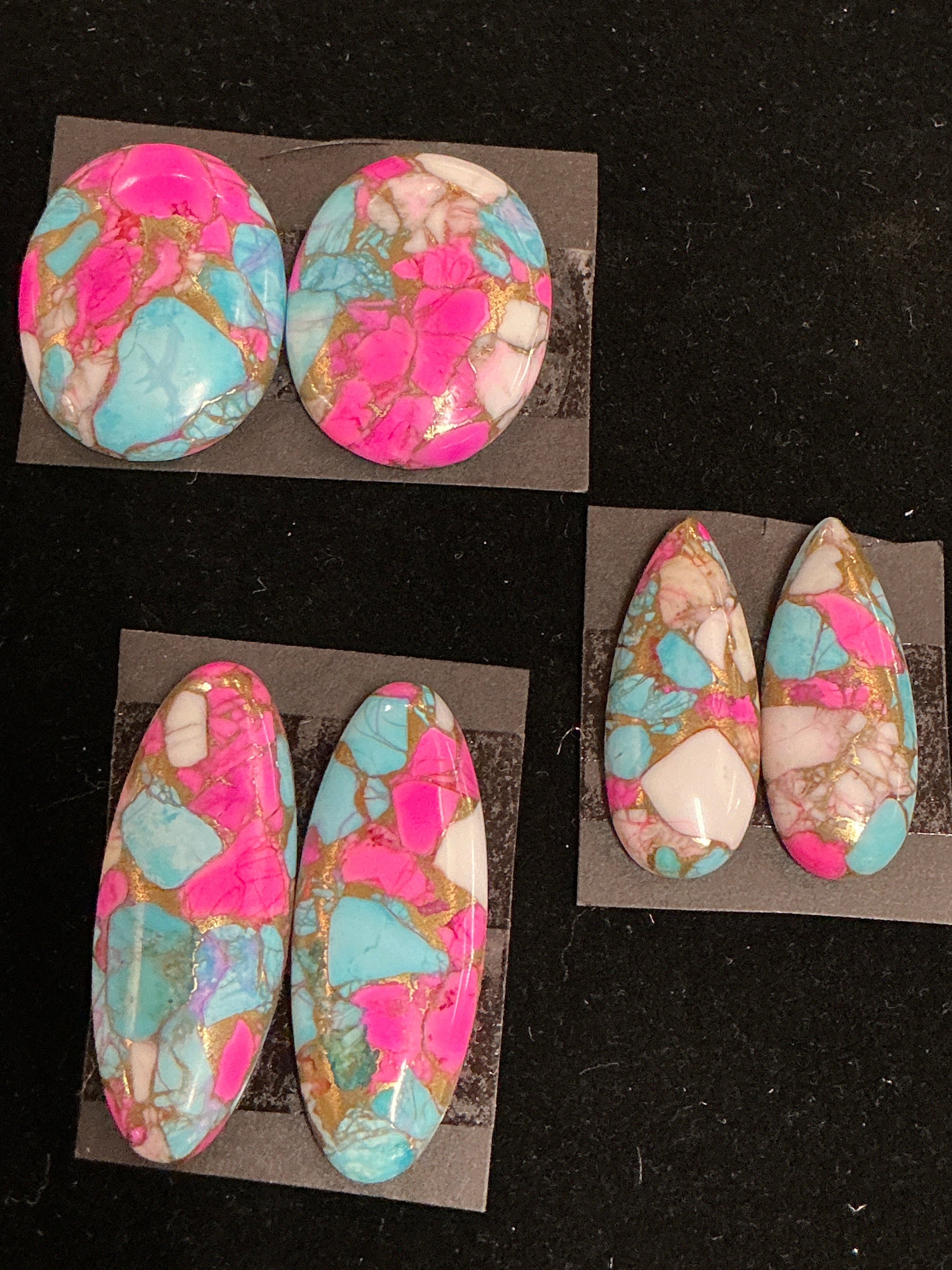COTTON CANDY BLOCK CABOCHONS. 3 MATCHING SETS. LOT 4. ~75 CARATS. $56