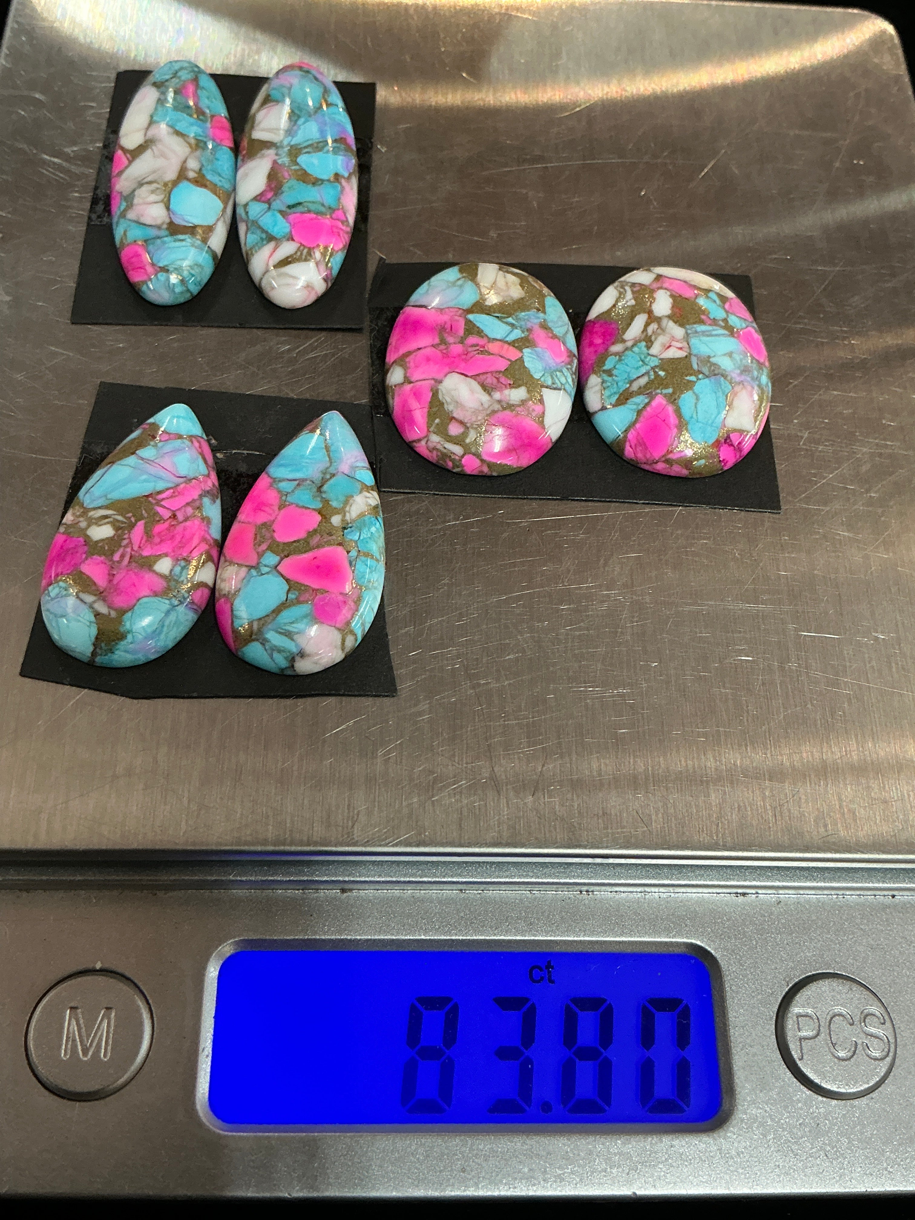 COTTON CANDY BLOCK CABOCHONS. 3 MATCHING SETS. LOT 5. ~83 CARATS. $62