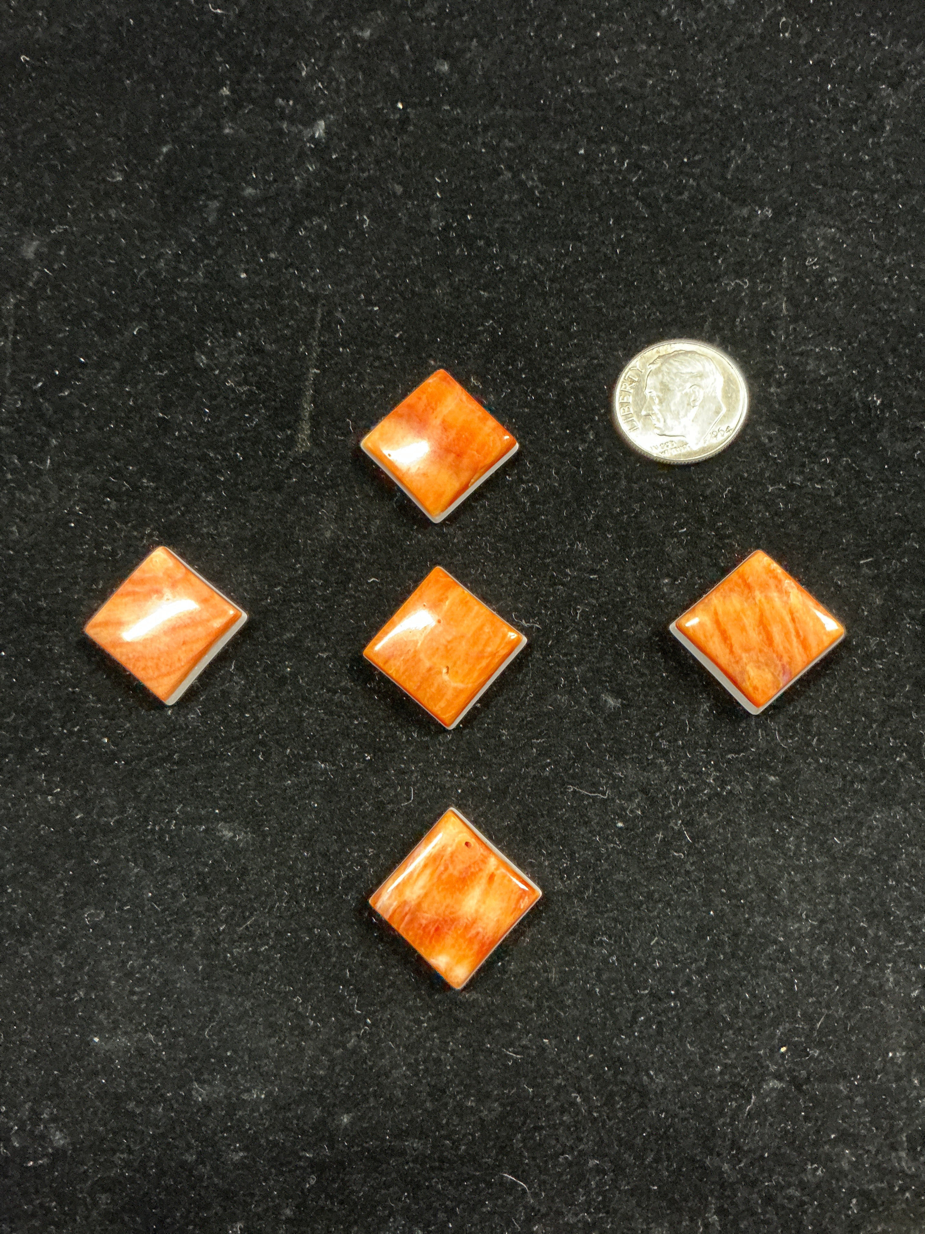 16x16mm Orange Spiny Square Cabochons Lot of 5.