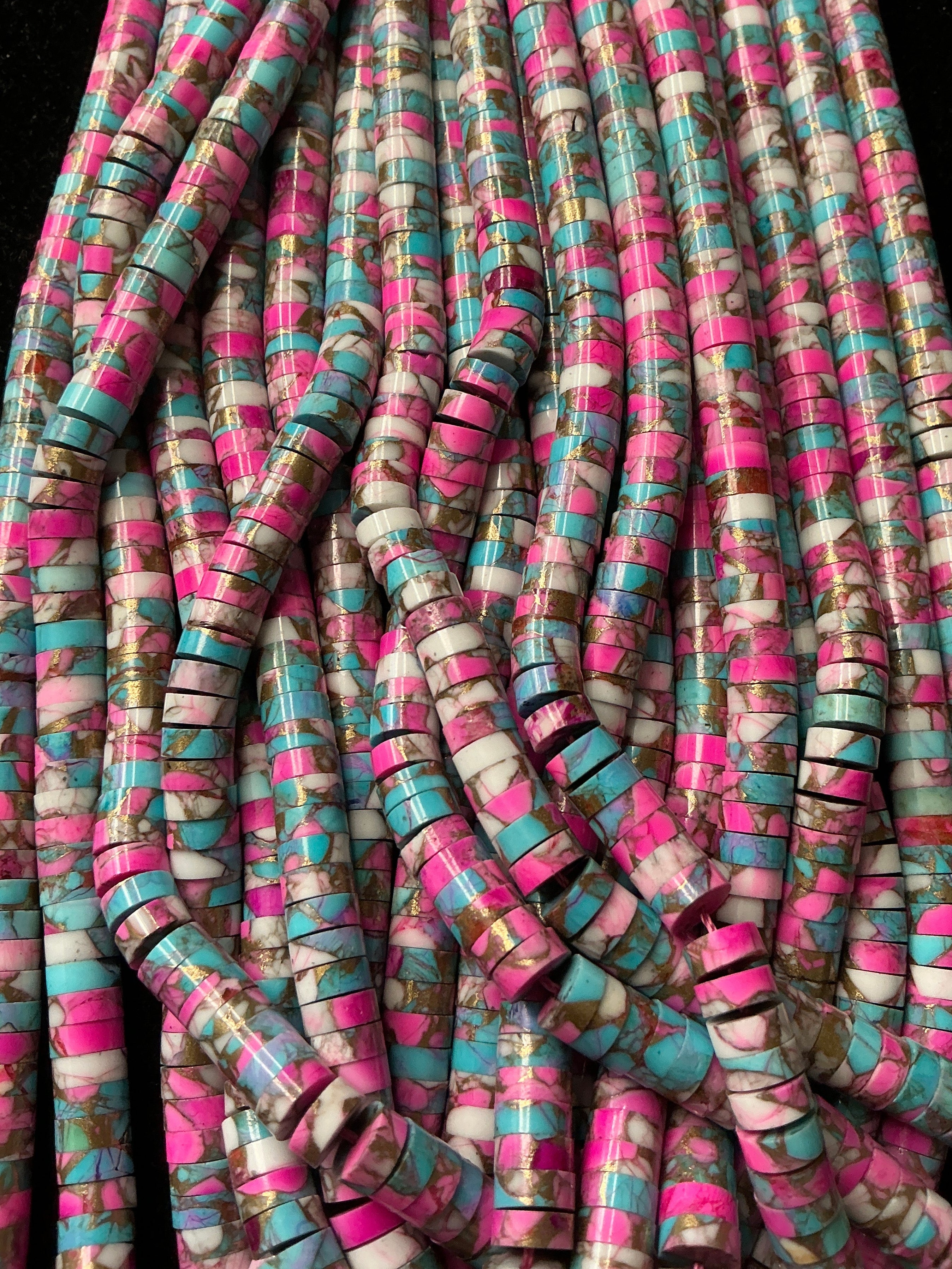 16” Strand of Cotton Candy Composite Heishi Beads. 6mm. $35.