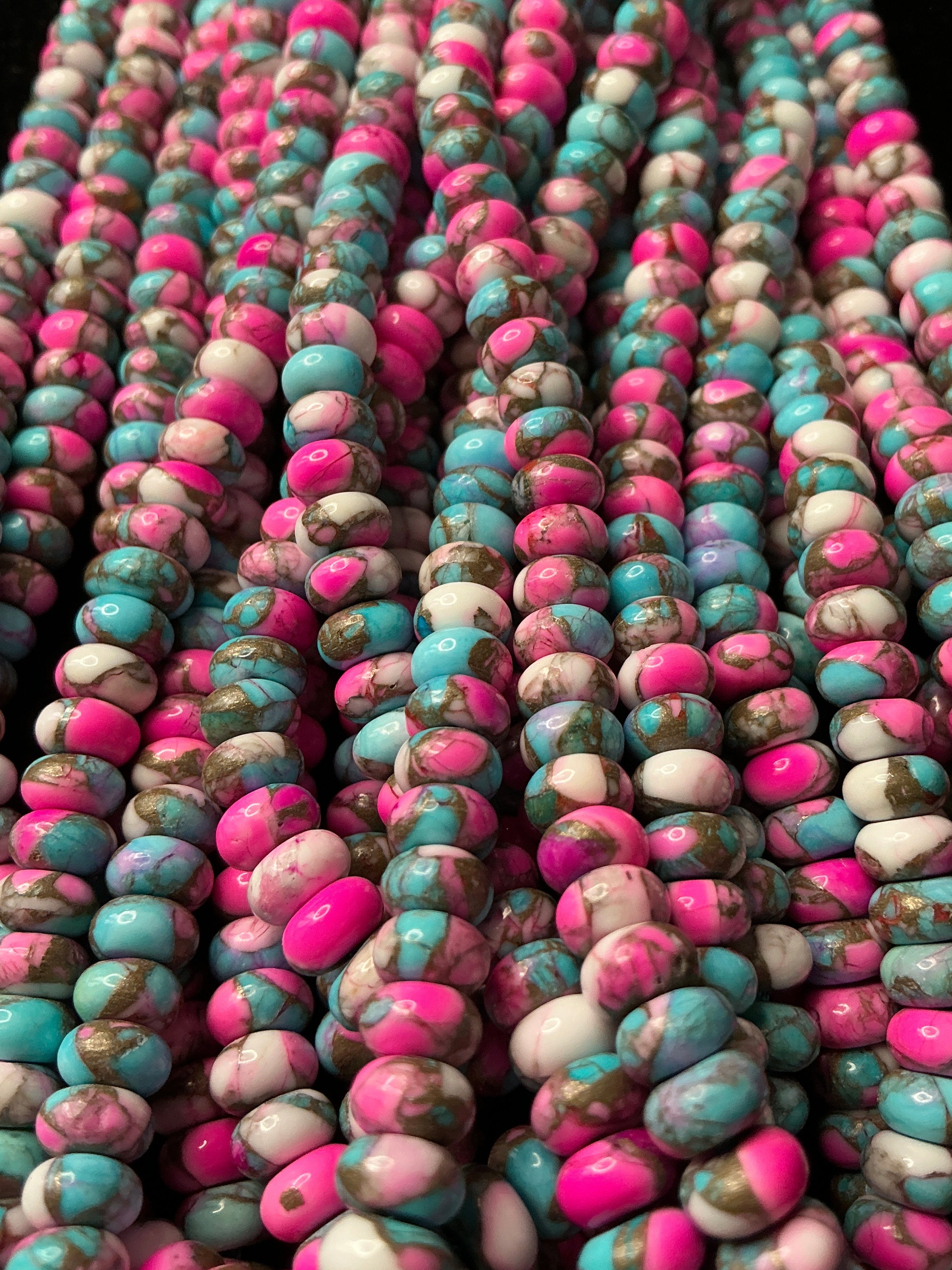 16” Strand of Cotton Candy Composite Rondelle Beads. 6mm. $33.