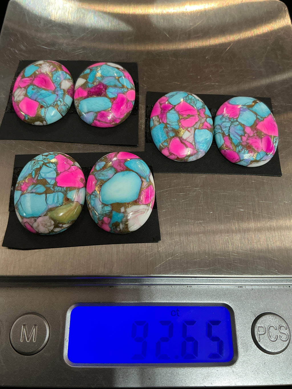 COTTON CANDY BLOCK CABOCHONS. 3 MATCHING SETS. LOT 8. ~92 CARATS. $69