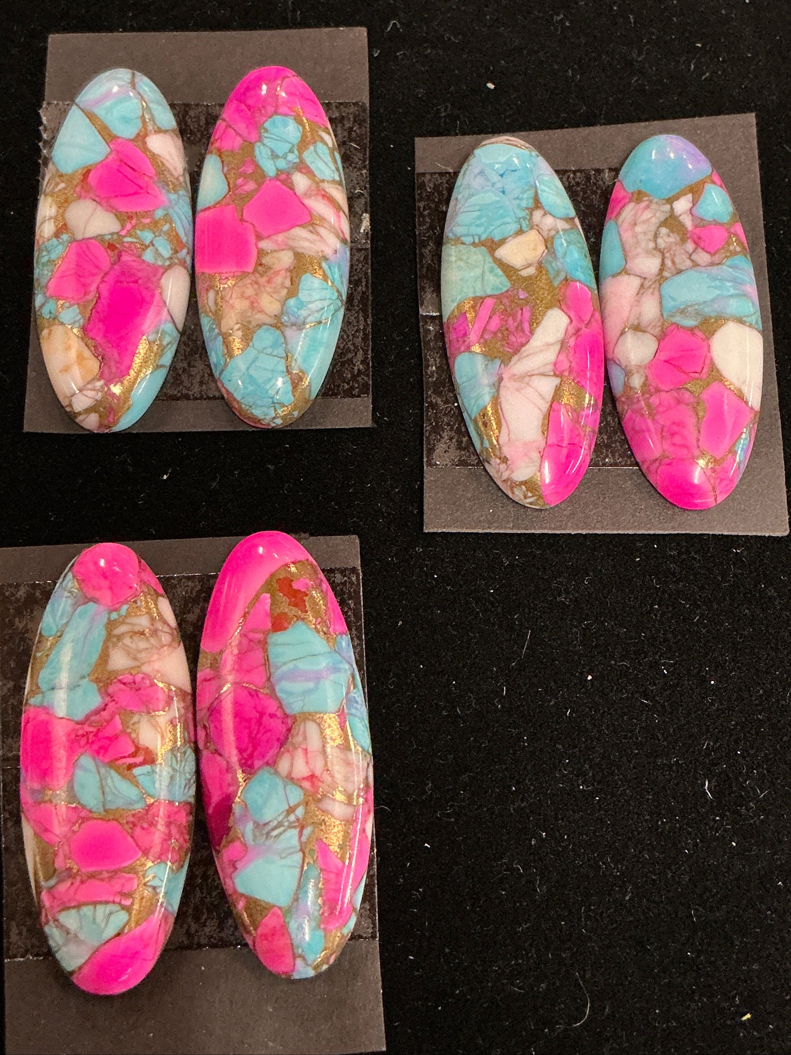 COTTON CANDY BLOCK CABOCHONS. 3 MATCHING SETS. LOT 6. ~81 CARATS. $61