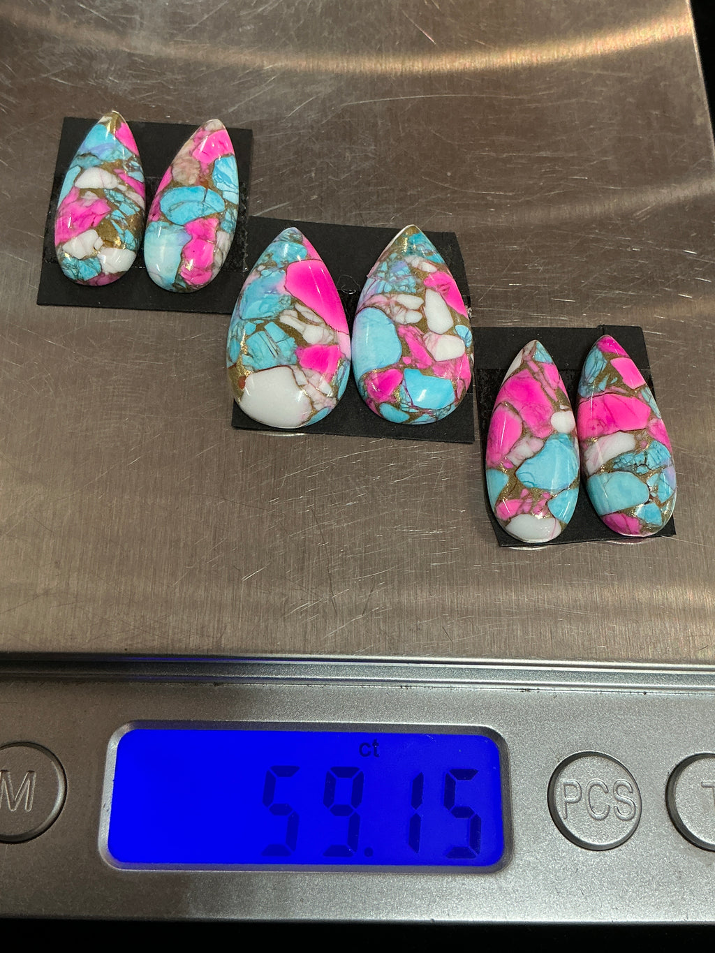 COTTON CANDY BLOCK CABOCHONS. 3 MATCHING SETS. LOT 7. ~59 CARATS. $44