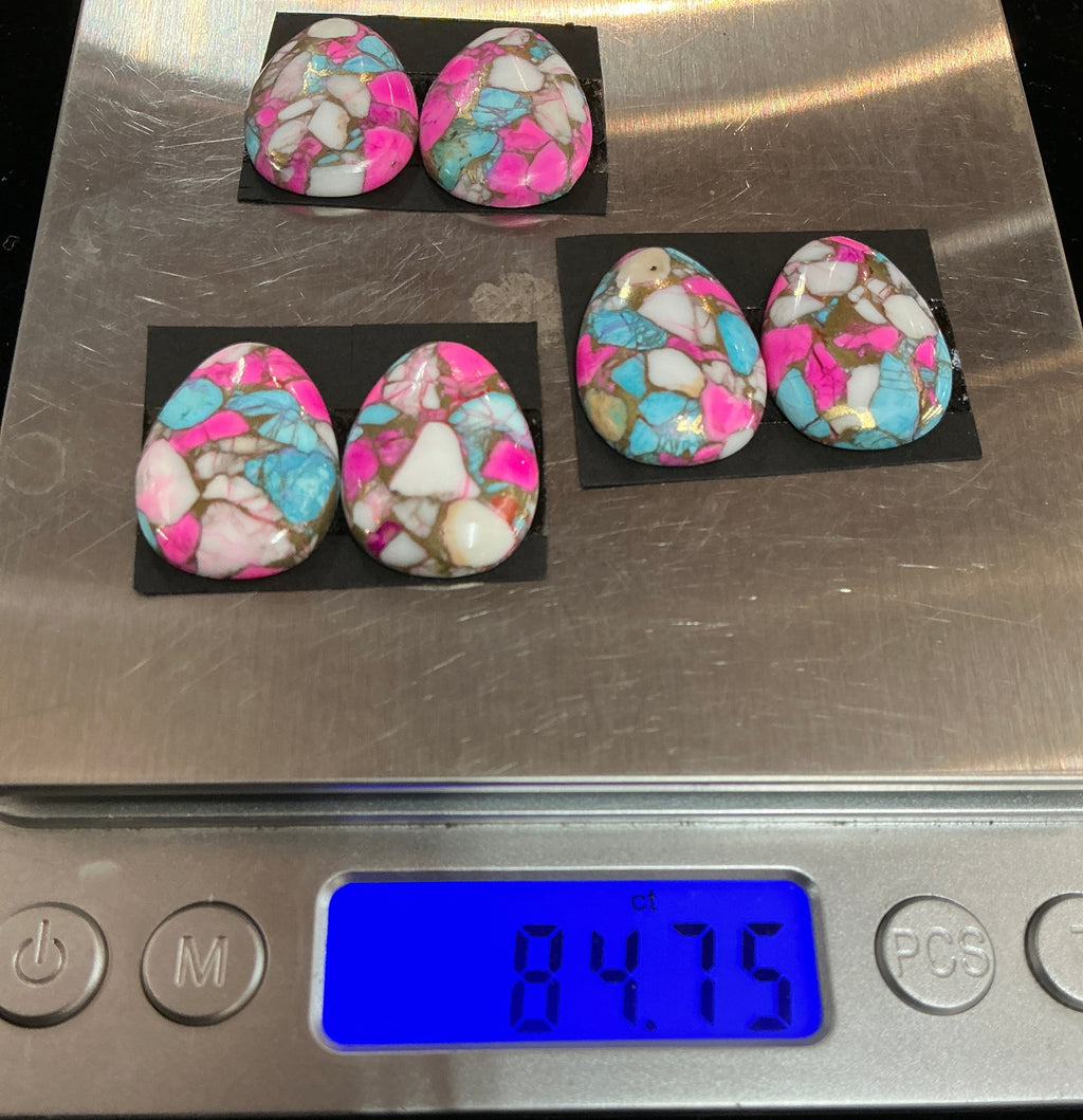 COTTON CANDY BLOCK CABOCHONS. 3 MATCHING SETS. LOT 3. ~85 CARATS. $63
