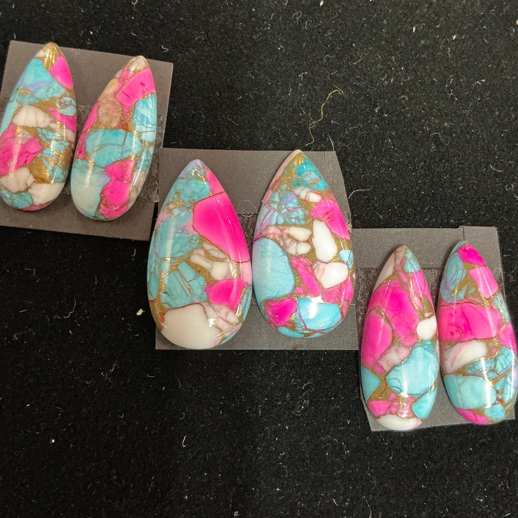 COTTON CANDY BLOCK CABOCHONS. 3 MATCHING SETS. LOT 7. ~59 CARATS. $44