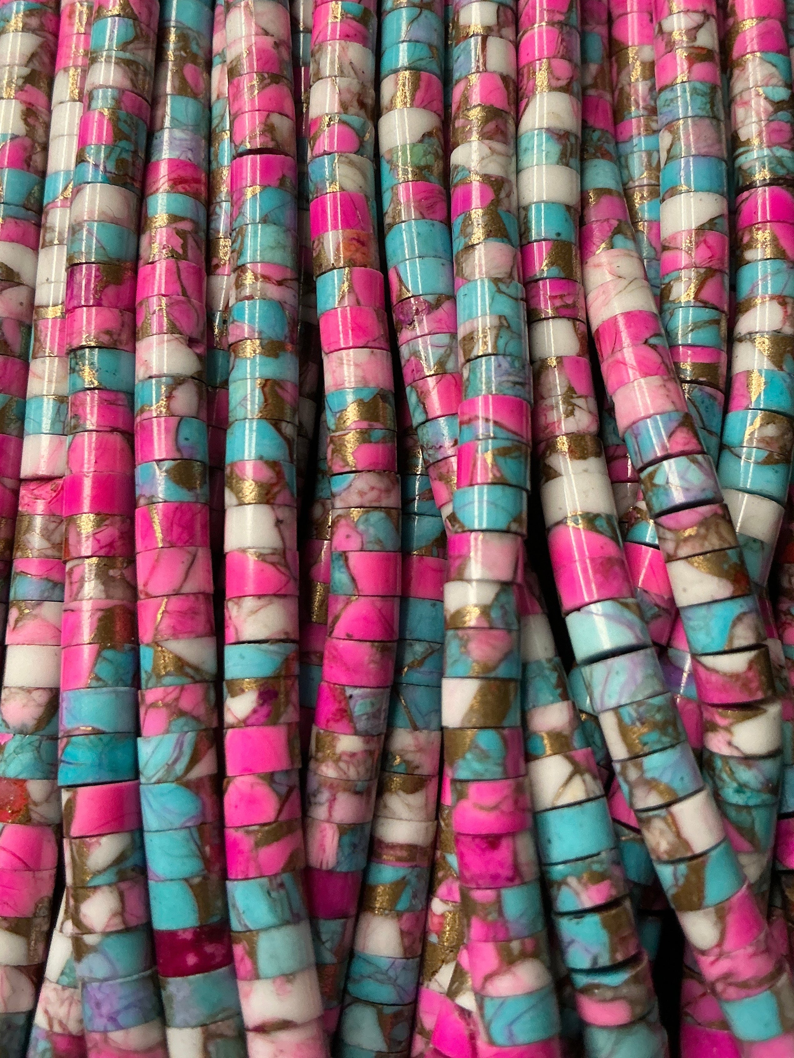 16” Strand of Cotton Candy Composite Heishi Beads. 4mm. $18.