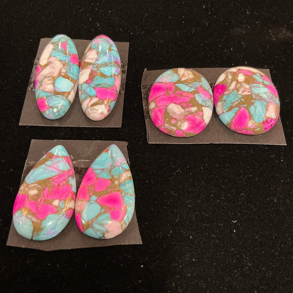 COTTON CANDY BLOCK CABOCHONS. 3 MATCHING SETS. LOT 5. ~83 CARATS. $62