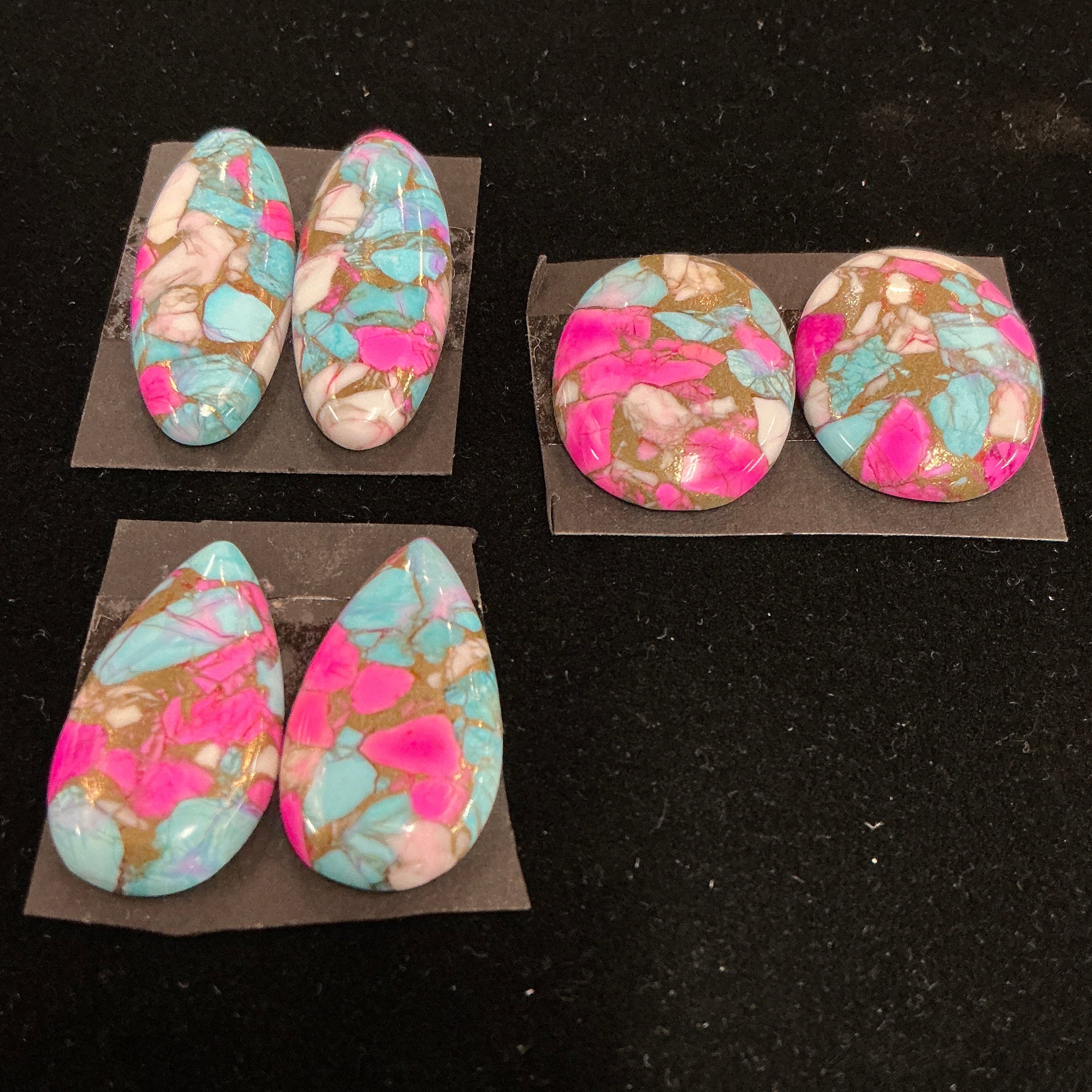 COTTON CANDY BLOCK CABOCHONS. 3 MATCHING SETS. LOT 5. ~83 CARATS. $62