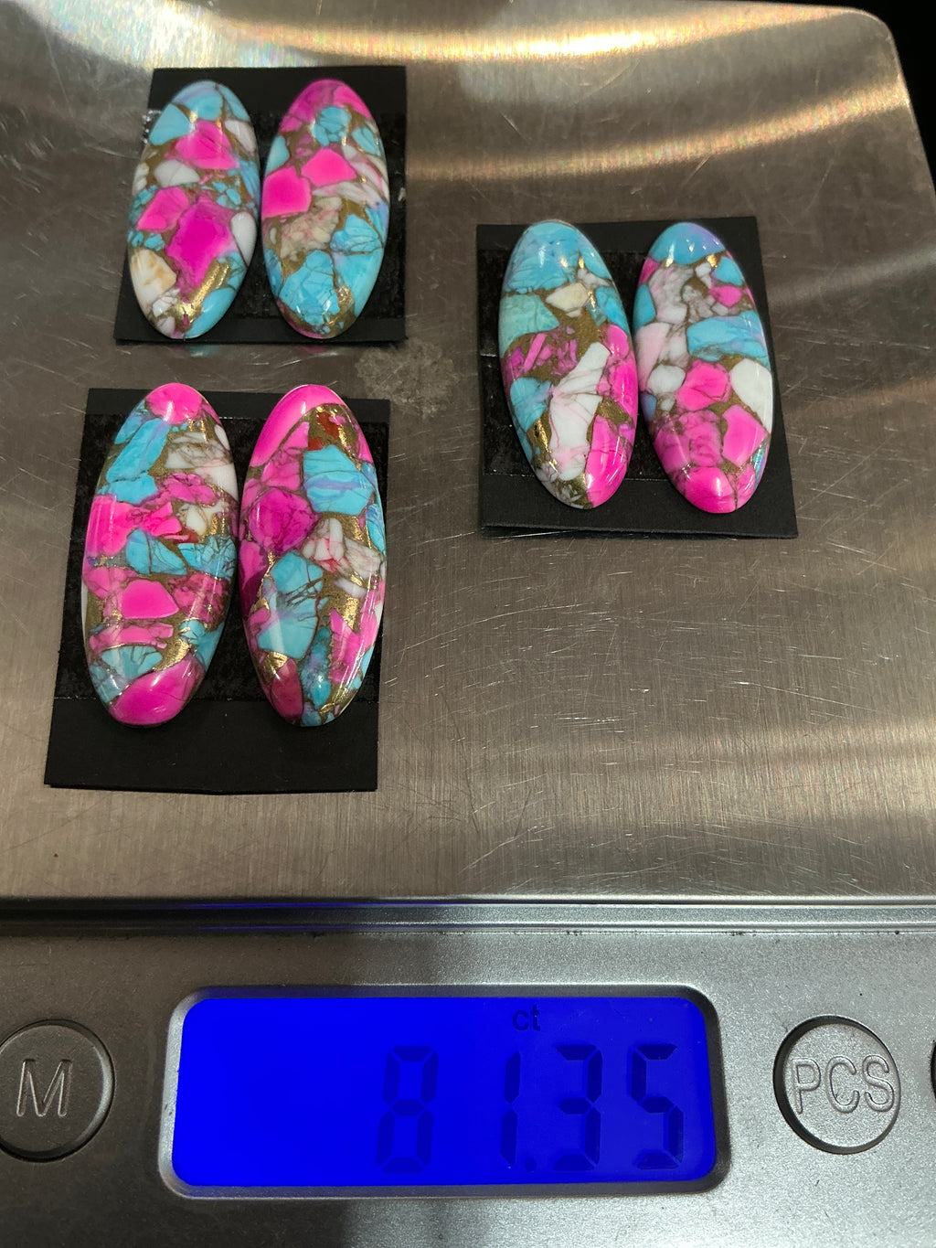 COTTON CANDY BLOCK CABOCHONS. 3 MATCHING SETS. LOT 6. ~81 CARATS. $61