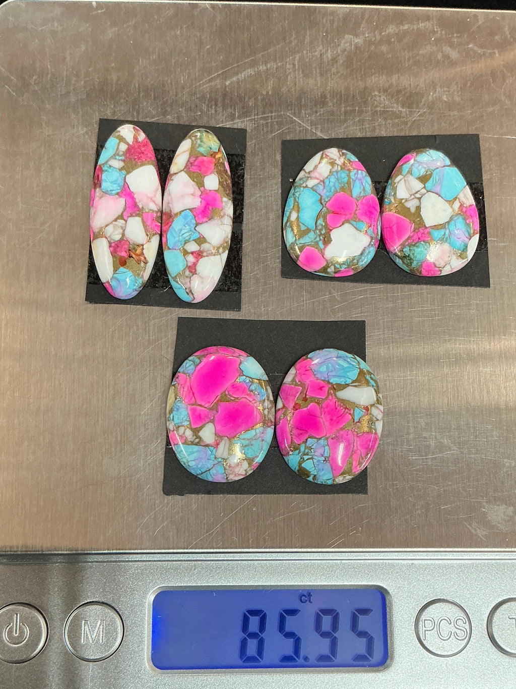 COTTON CANDY BLOCK CABOCHONS. 3 MATCHING SETS. LOT 1. ~85 CARATS. $64