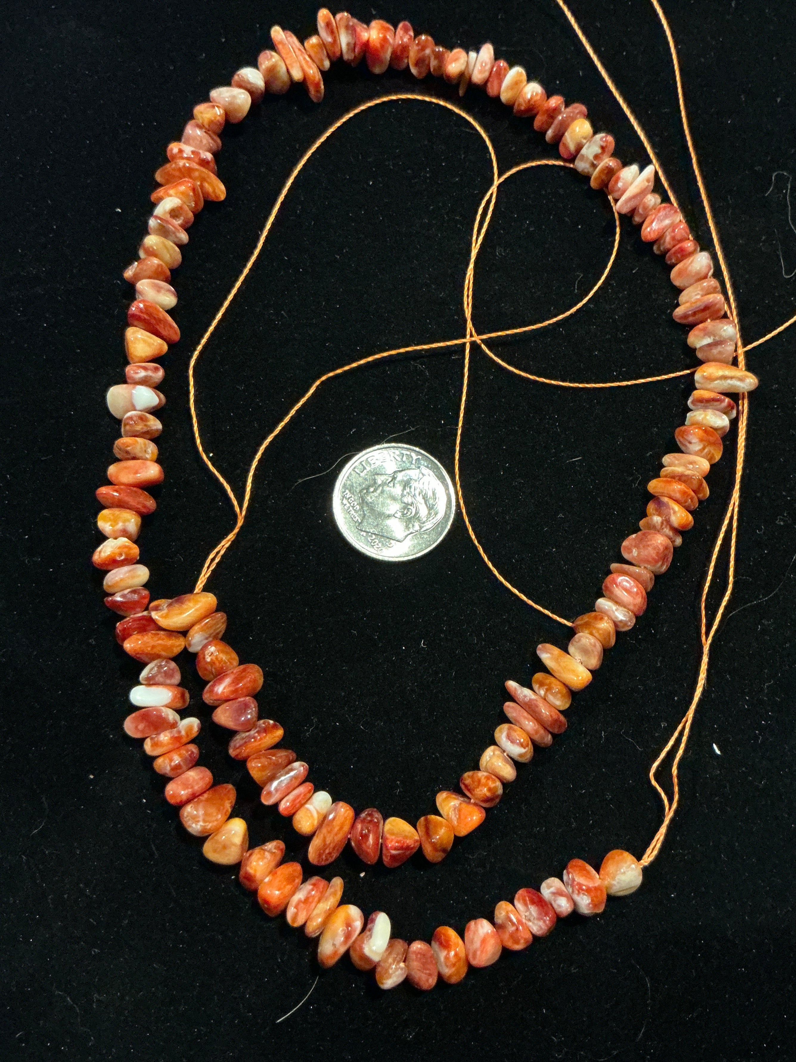 Red Spiny Oyster Chip Bead Strand. 16 Inches. $15