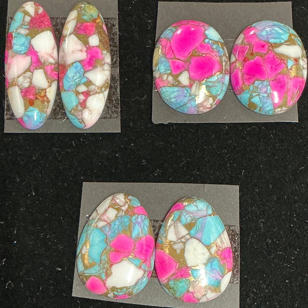 COTTON CANDY BLOCK CABOCHONS. 3 MATCHING SETS. LOT 1. ~85 CARATS. $64