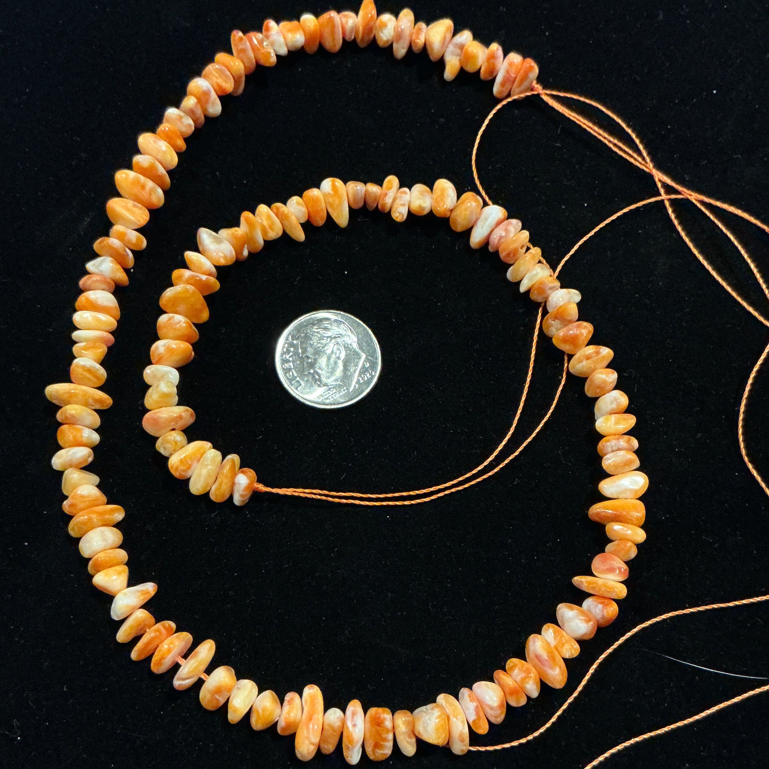 Light Orange Spiny Oyster Chip Bead Strand. 16 Inches. $15